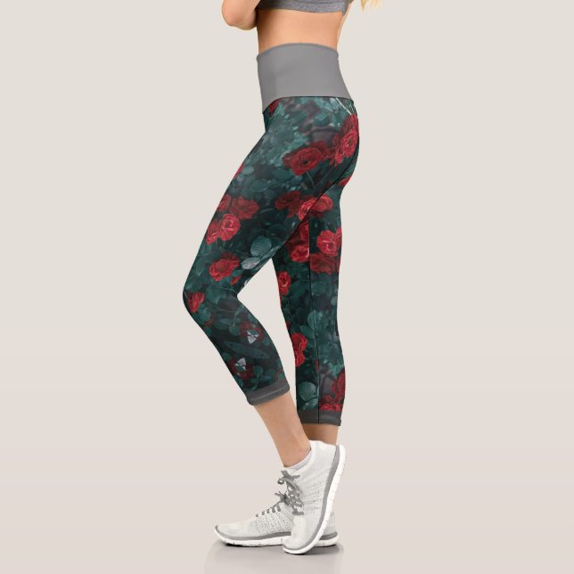 Capri Fleurs de rose rouge pastel Leggings stylisés (Gauche)