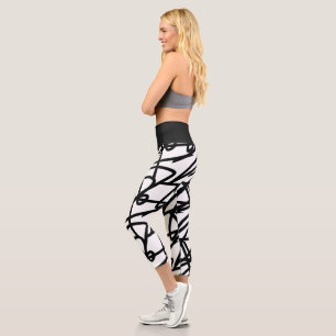 Capri Funky Abstrait Art Black White Leggings