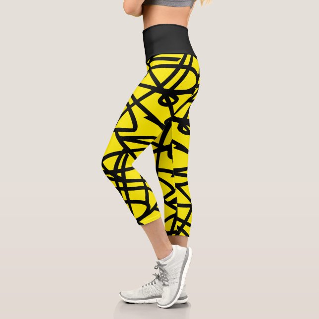 Capri Funky Abstrait Art Yellow Black Leggings (Gauche)