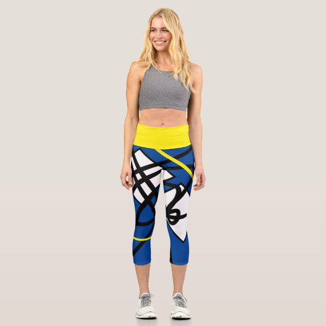 Capri Funky Abstrait Art Yellow Blue Leggings (Recto)