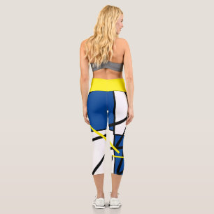 Capri Funky Art Abstrait Jaune Leggings Bleus