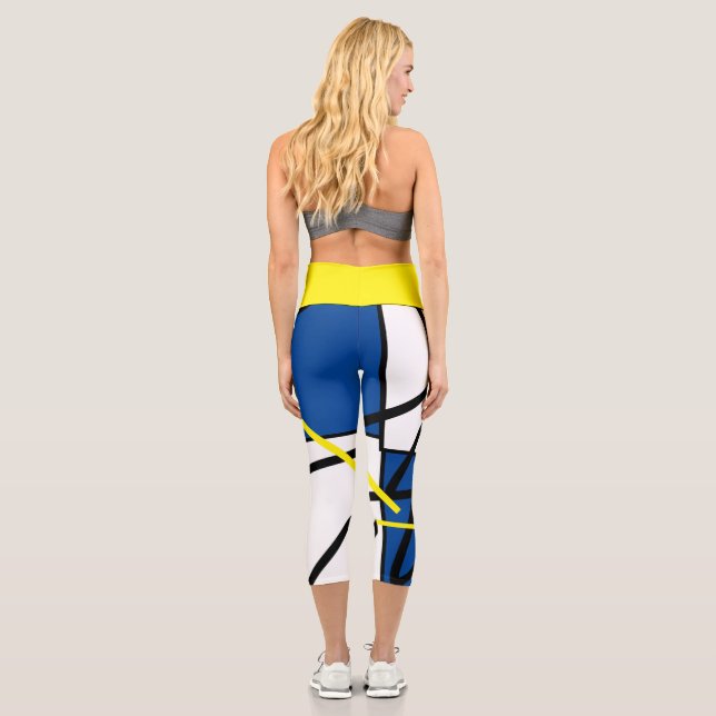 Capri Funky Art Abstrait Jaune Leggings Bleus (Verso)