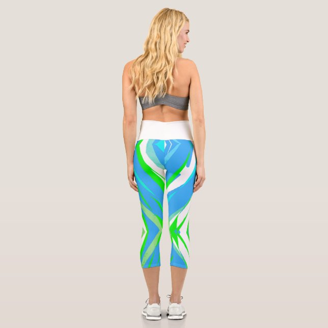 Capri Funky Art Abstrait Turquoise Blue Green Leggings (Verso)