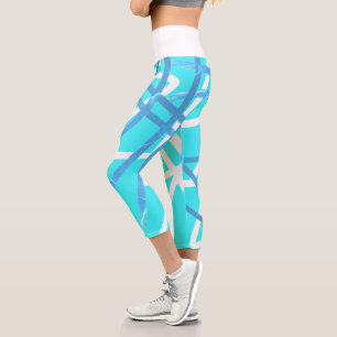 Capri Funky Art Abstrait Turquoise Blue Green Leggings