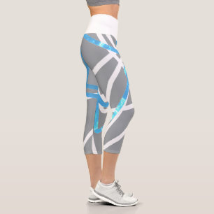 Capri Funky Art Abstrait Turquoise Blue Grey Leggings
