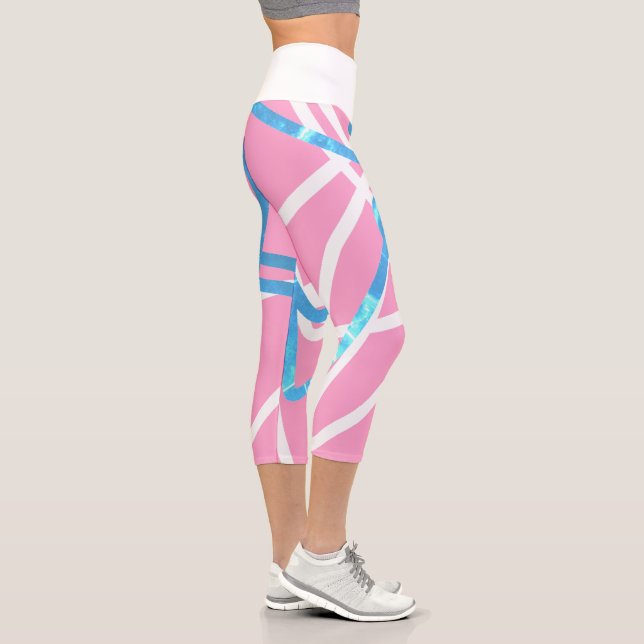 Capri Funky Art Abstrait Turquoise Blue Rose Leggings (Droite)