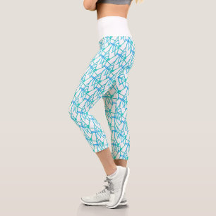 Capri Funky Art Abstrait Turquoise Green White Leggings