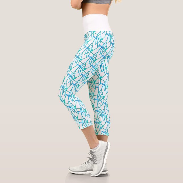 Capri Funky Art Abstrait Turquoise Green White Leggings (Gauche)