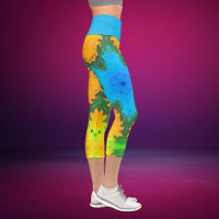 Hippie psychédélique Leggings bleu jaune et vert