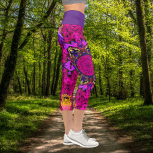 Capri Hippie psychédélique Leggings rose jaune et orange