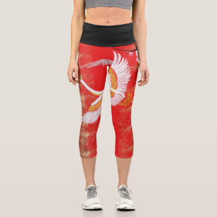 Capri Japonais grue soleil Japon sakura rouge Leggings c