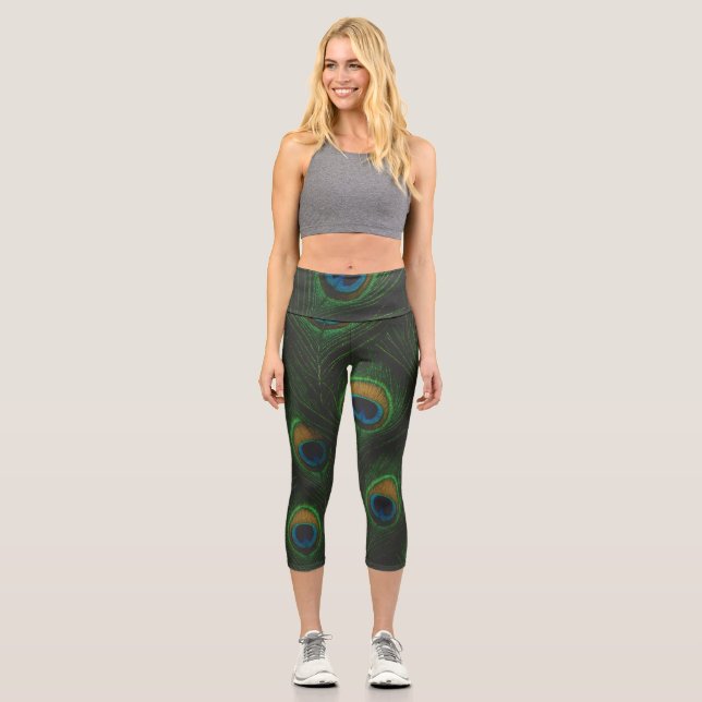 Capri Leggings à Imprimé de Plume de Paon (Recto)