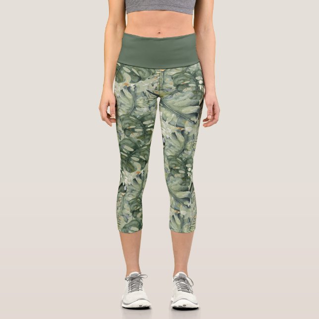 Capri Leggings à motif de feuille tropicale (Recto)