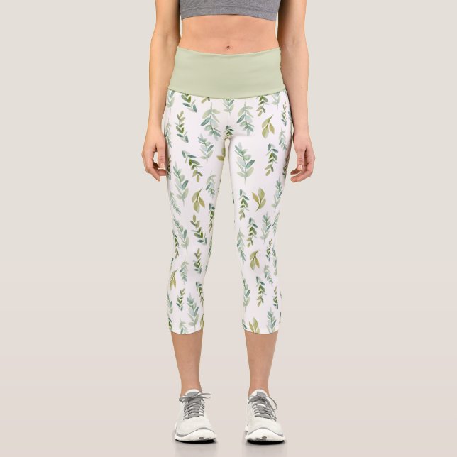 Capri Leggings à motif simple de feuille verte (Recto)