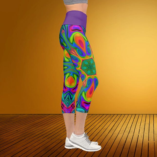 Capri Leggings arc-en-ciel à fleur hippie psychédélique (Créateur téléchargé)
