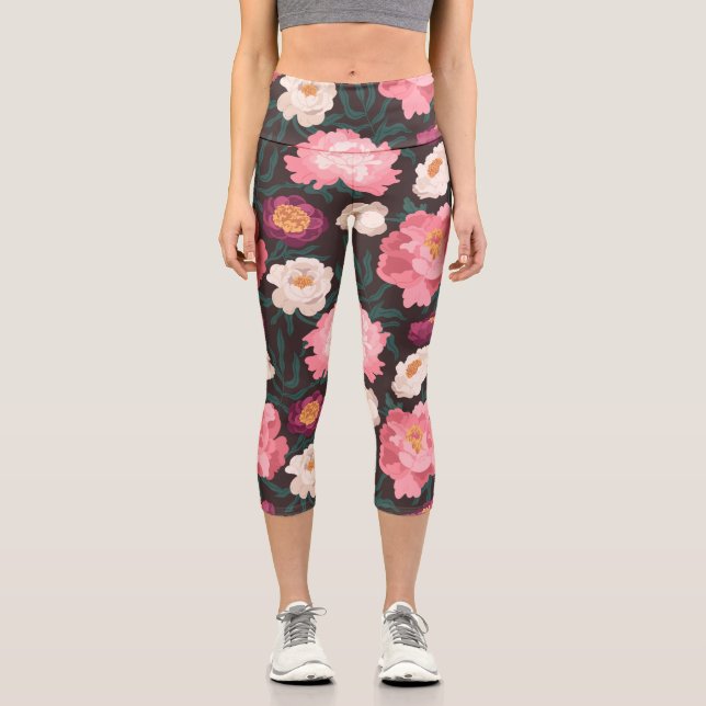 Capri Leggings aux fleurs roses et rouges (Recto)