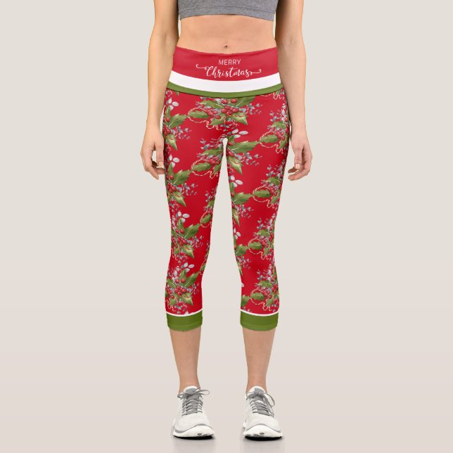 Capri Leggings de Noël Holly Branch (Recto)