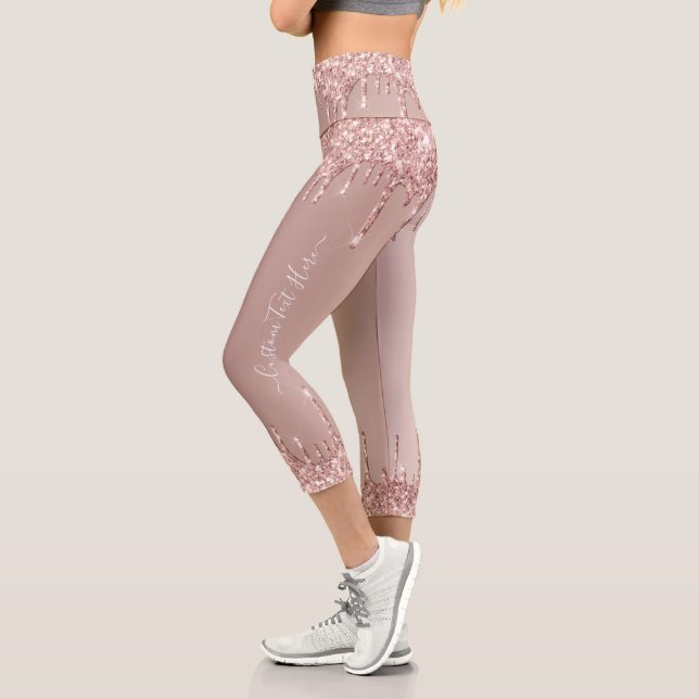 Capri Leggings de Parties scintillant or rose avec texte (Gauche)