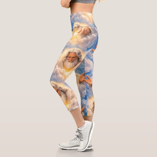 Capri Leggings de yoga de bienvenue divin céleste (Gauche)