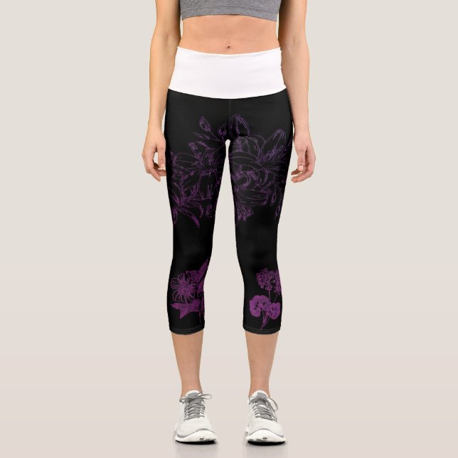 Capri Leggings élégants violets floraux pour femmes | Vi (Recto)