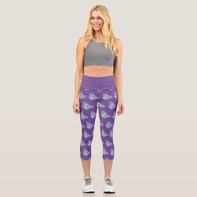 Capri Leggings en violet avec papillons bleus (Recto)