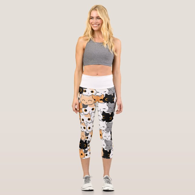 Capri Leggings modernes à motif de chats Kawaii mignons (Recto)