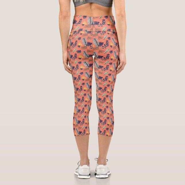 Capri Leggings modernes pour femmes à motif de feuilles (Verso)