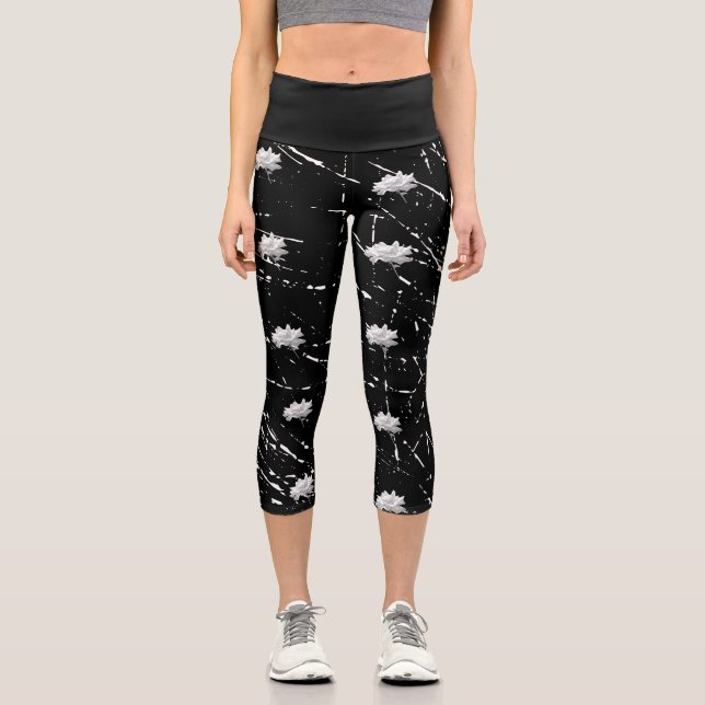 Capri Leggings noir blanc Roses et cratères (Recto)