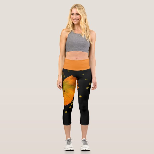 Capri Leggings Orange Leaf & Black (Recto)