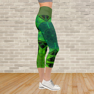 Capri Leggings verts de fleurs de Kaleidoscope en mosaïq