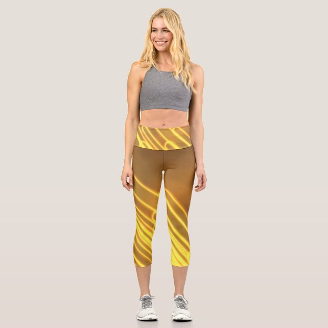 Capri Lignes et boucles jaune néon sur les leggings Capr (Recto)