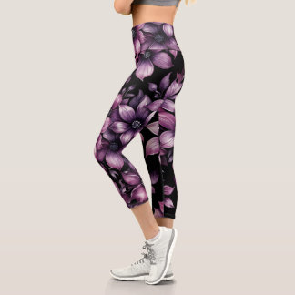 Capri Luxury Plum Floral Yoga Leggings for Women