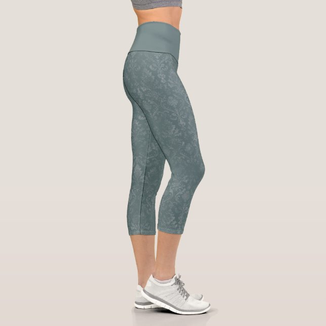 Capri Modèle de damas floral vert foncé - Leggings (Droite)