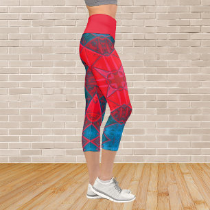 Capri Mosaic Kaleidoscope Carré Leggings rouges et bleus
