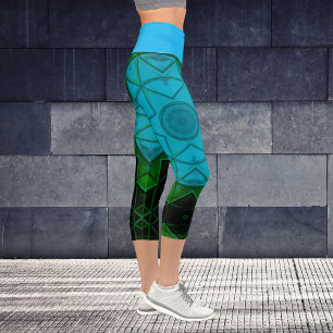 Capri Mosaic Kaleidoscope Fleur Green et Leggings Bleus