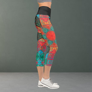 Capri Mosaic Kaleidoscope Fleur rose et Leggings Turquoi