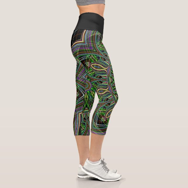 Capri Neon Mandala Art fractal Motif Yoga Leggings (Droite)