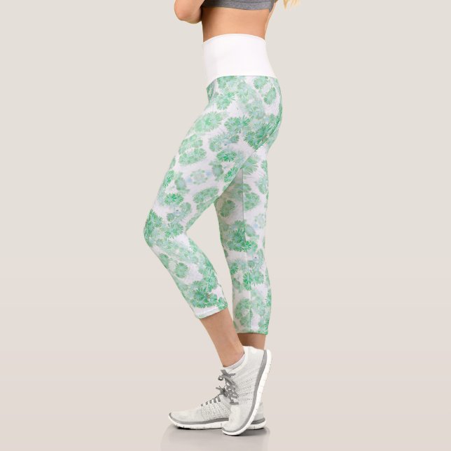 Capri Pale Douce Pastel Turquoise Fleurs Nature Leggings (Gauche)