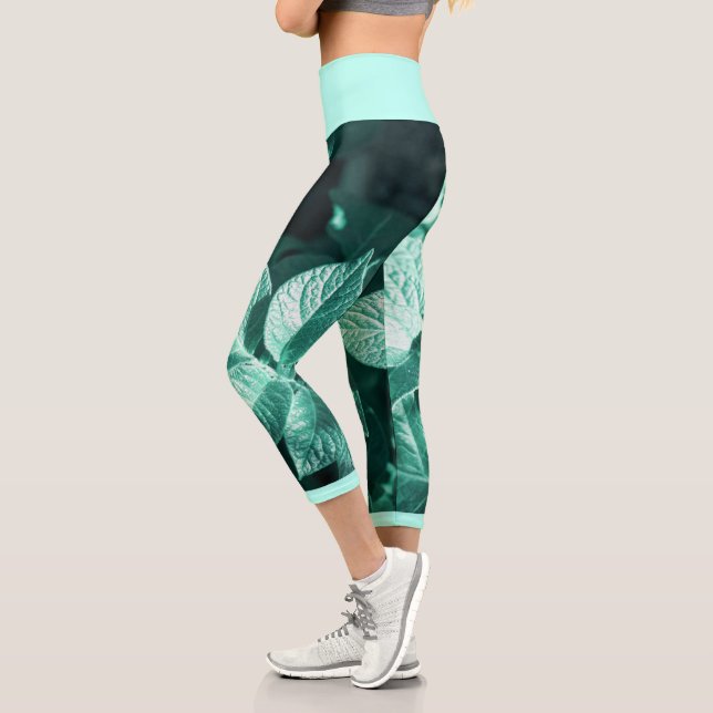 Capri Pale Green Potato Plantes Feuilles Leggings (Gauche)