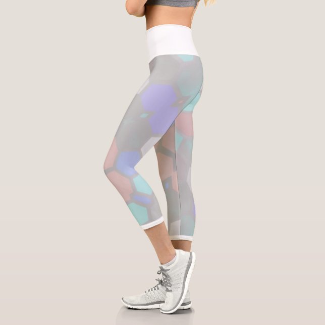 Capri Pale Pastel Honeybee Hexagonal Shapes Leggings (Gauche)