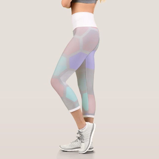 Capri Pale Pastel Honeybee Hexagonal Shapes Leggings (Gauche)
