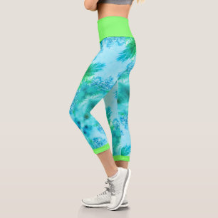 Capri Pale Turquoise Jacaranda Fleurs Leggings Stylisés