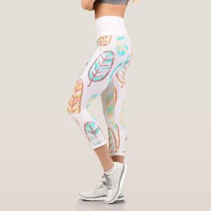 Capri Pastel Colors Pale Turquoise Feuille Leggings