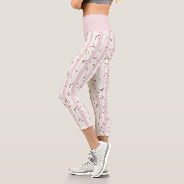 Capri Pattes florales délicates Leggings roses (Gauche)