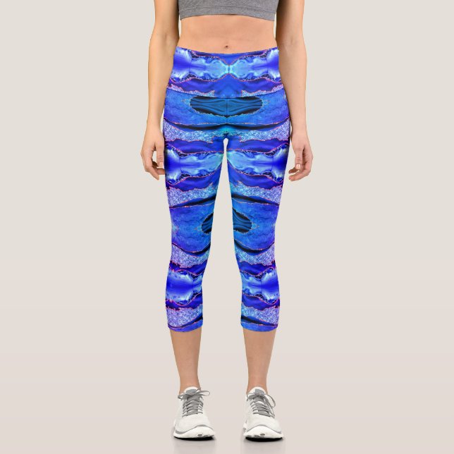 Capri Sarcelle et bleu océan avec leggings dorés (Recto)