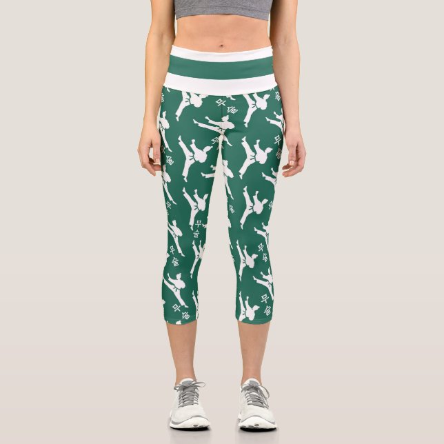 Capri Séoul Spirit Sports Leggings Blanc sur Vert (Recto)