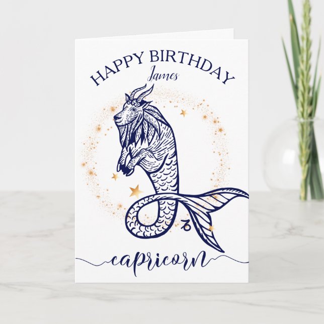 Capricorn Zodiac Monochrome Carte d'Anniversaire (Devant)