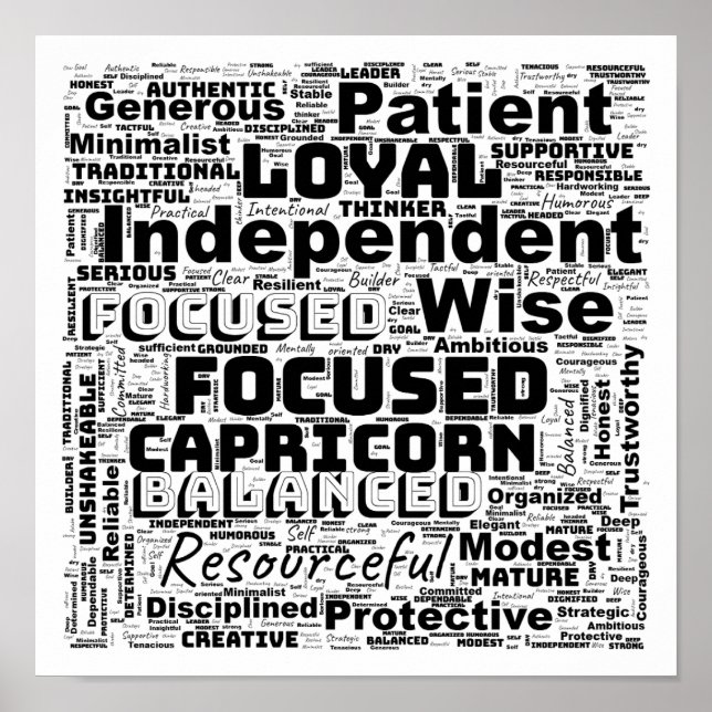 Capricorn Zodiac Word Cloud Inspiration Poster (Devant)