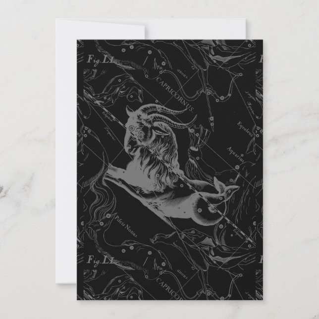 Capricorne Constellation Hevelius 1690 sur Noir (Devant)