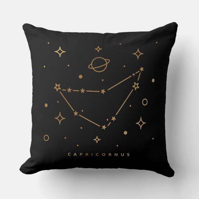 Capricorne noir et or Coussin de constellation (Recto)